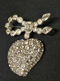 Yves Saint Laurent Broche Cœur & Nœud Argentée Cristal Années 2000