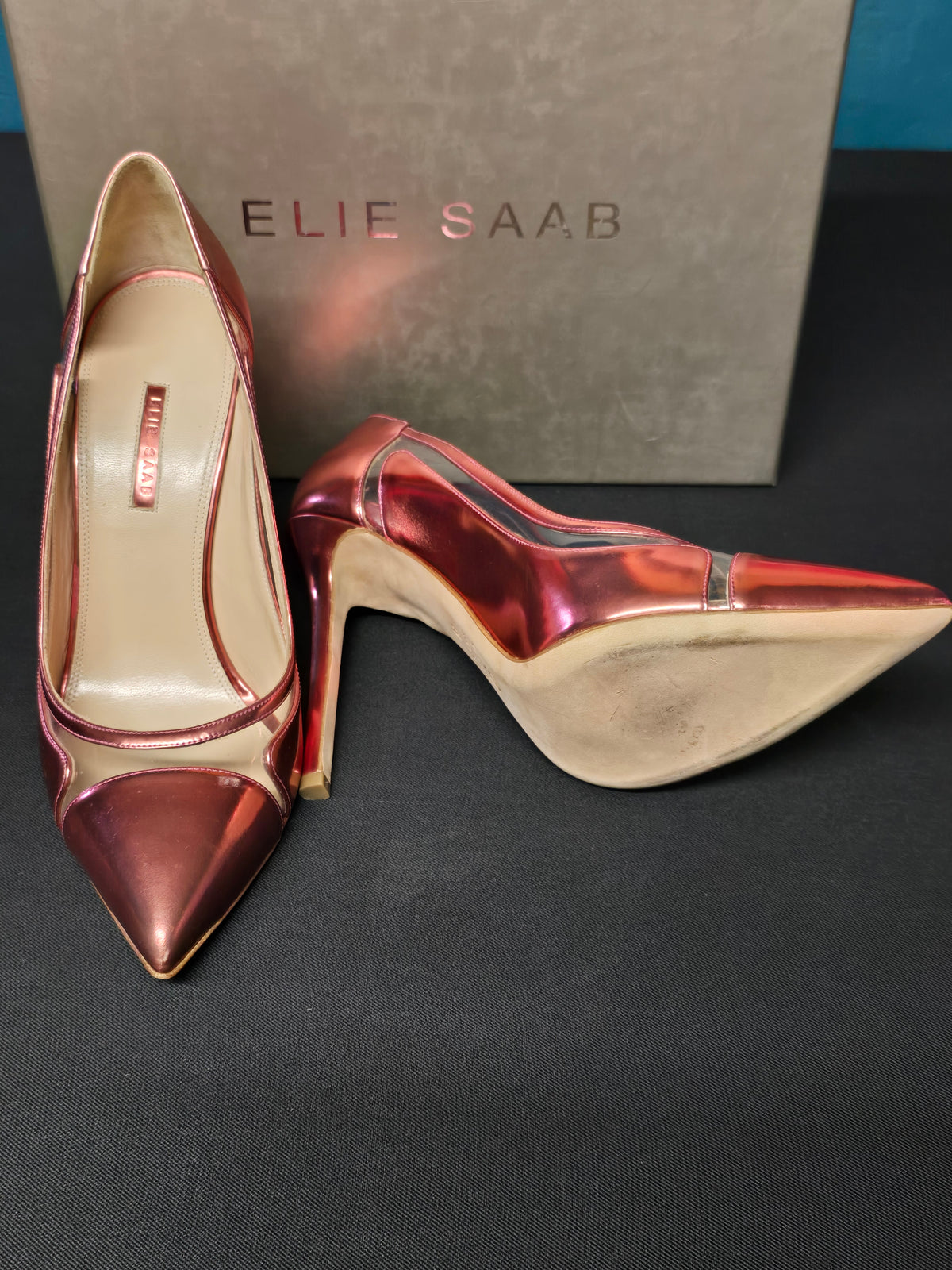 Elie Saab Escarpins Cuir Rose Brillant & Vinyle T39
