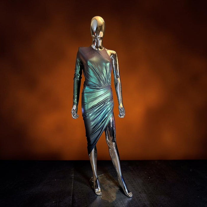 Alexandre Vauthier robe de soirée asymétrique verte métallisée T38 neuve - L.F Lusso