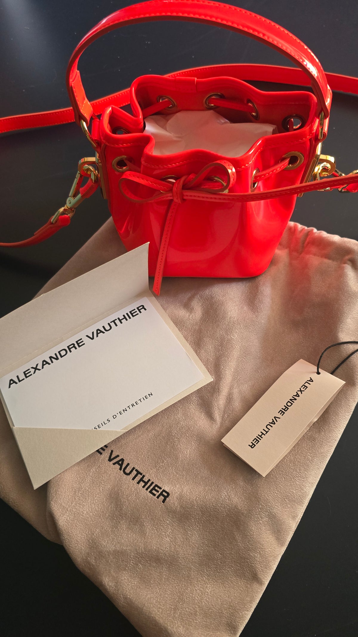 sac sceau orange en cuir neuf - L.F Lusso