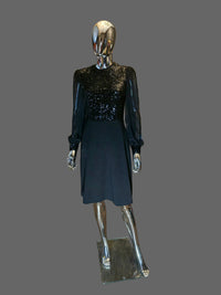 Lanvin 70s Black Sequin Evening Dress Size 38