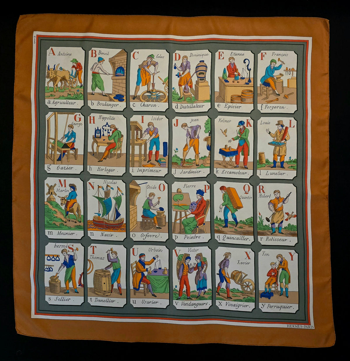 Hermès – Carré de Soie "L'Alphabet des Métiers" 90×90 cm