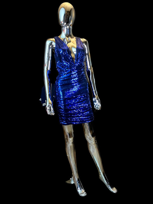 Alexandre Vauthier — Mini Robe Disco Sequins Bleu Électrique T38