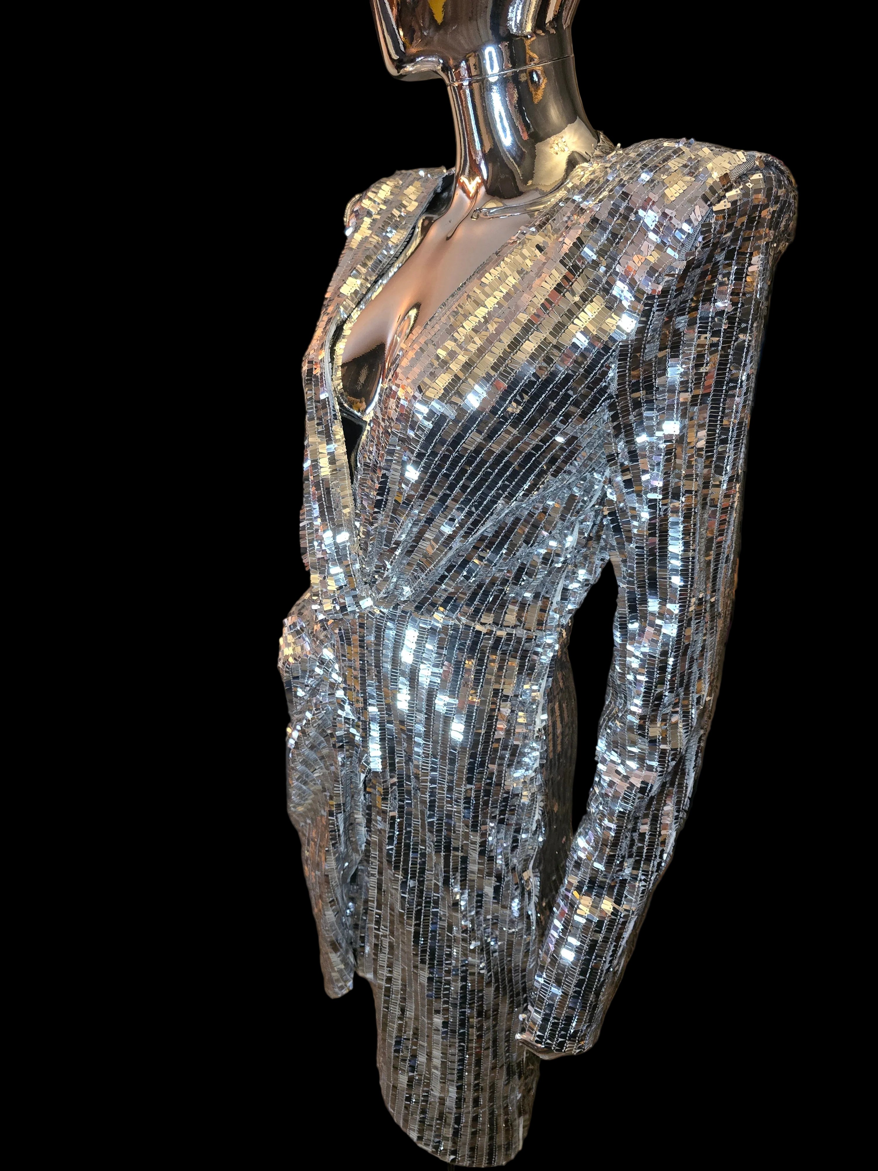 Azzaro — Robe de Soirée Facettes Argentées T40