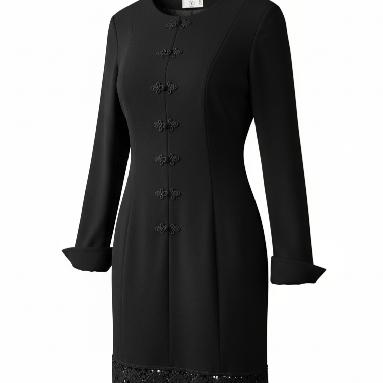 Valentino Miss V Black Asian Inspired Dress Size 38-40