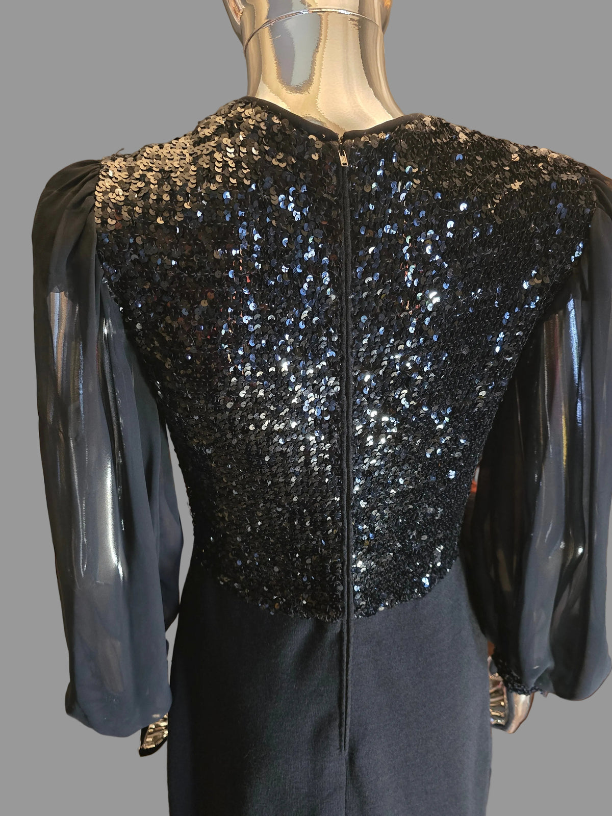 Lanvin 70s Black Sequin Evening Dress Size 38