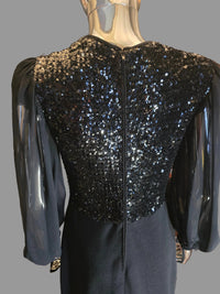Lanvin 70s Black Sequin Evening Dress Size 38