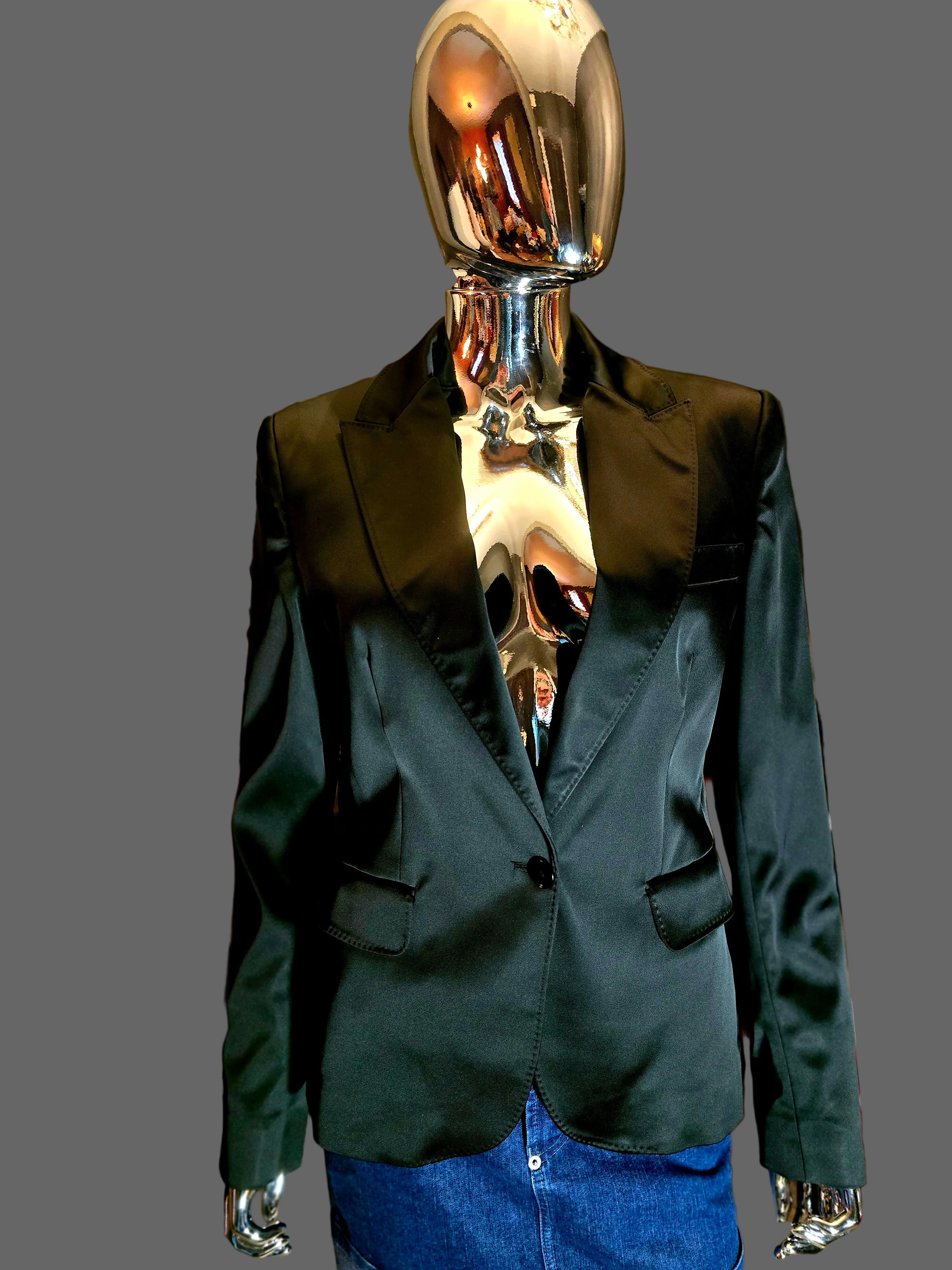 Dolce & Gabbana – Veste de Costume Noire Légèrement Brillante & Doublure Léopard – T40 (IT44)