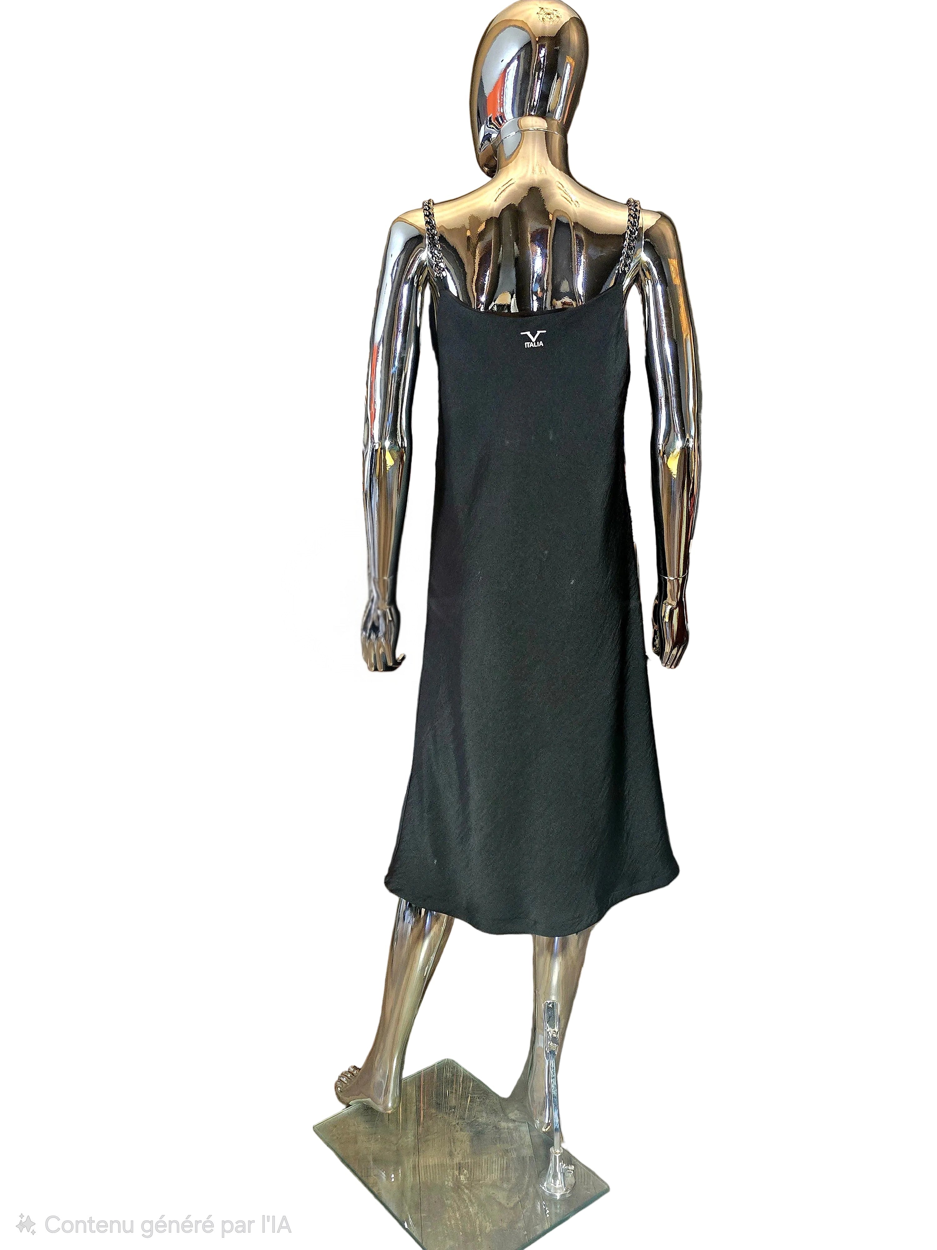 Robe de soirée noire Versace bretelles chaines T40