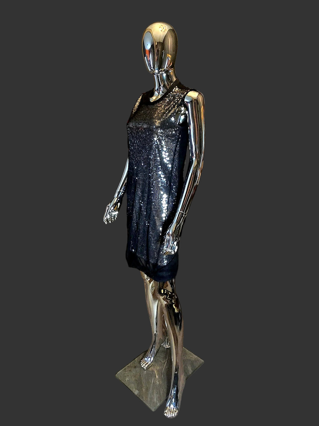 Alexander McQueen – Robe de Soirée Noire & Sequins Argent Voile Tulle – T38