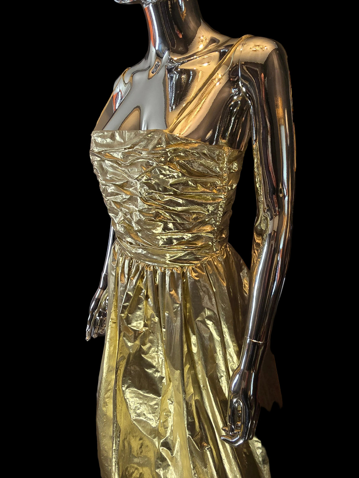 Bernshaw Robe de Soirée Luréx Doré Bustier Plissé T38