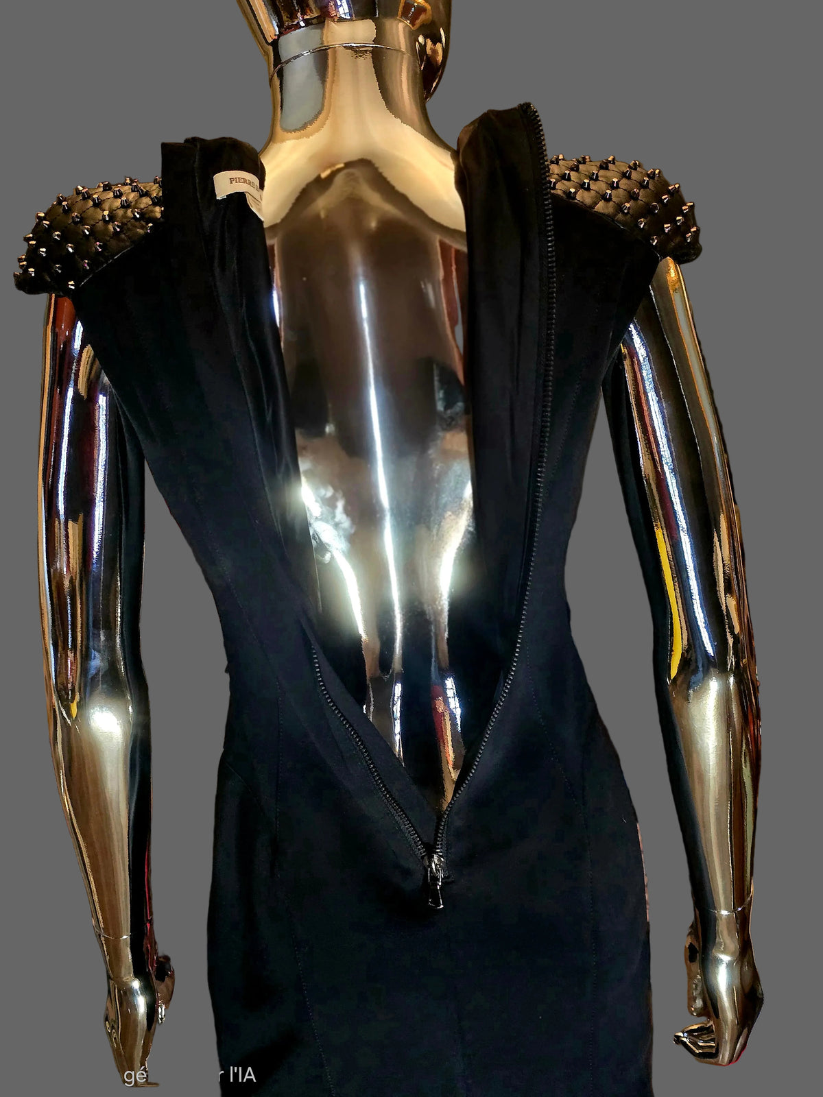 Pierre Balmain Robe Courte Noire Épaulettes Cloutées T38