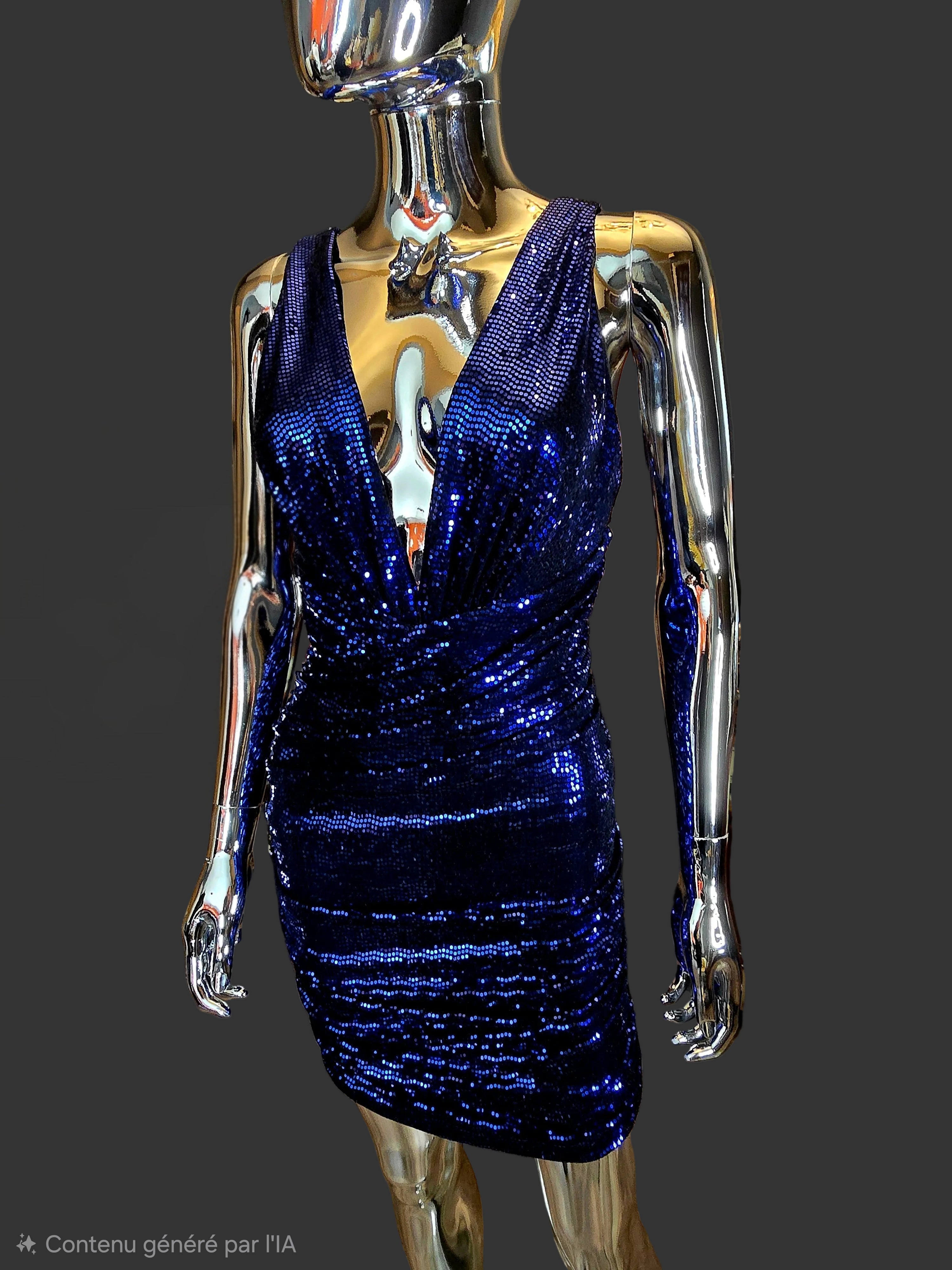 Alexandre Vauthier — Mini Robe Disco Sequins Bleu Électrique T38