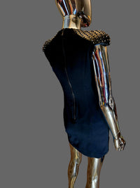 Pierre Balmain Robe Courte Noire Épaulettes Cloutées T38