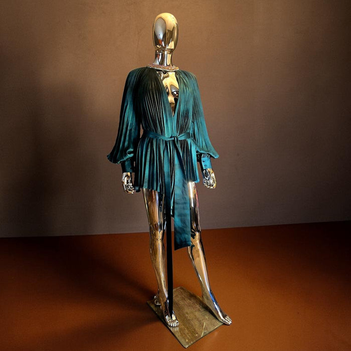 Alexandre Vauthier robe courte plissée collier strass verte T38 neuve - L.F Lusso