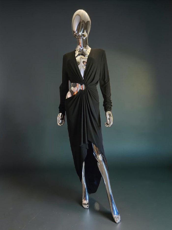 Alexandre Vauthier robe longue noire asymétrique échancrée T42 neuve - L.F Lusso