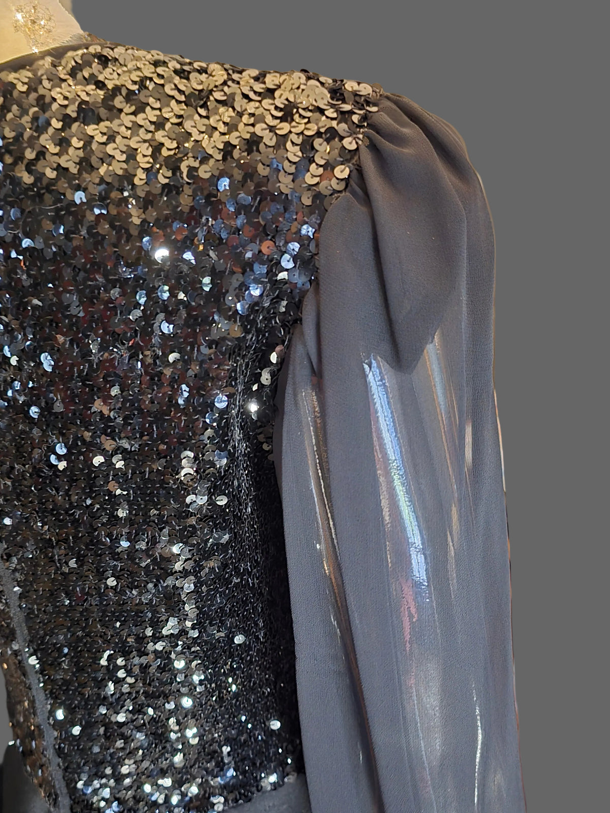 Lanvin 70s Black Sequin Evening Dress Size 38