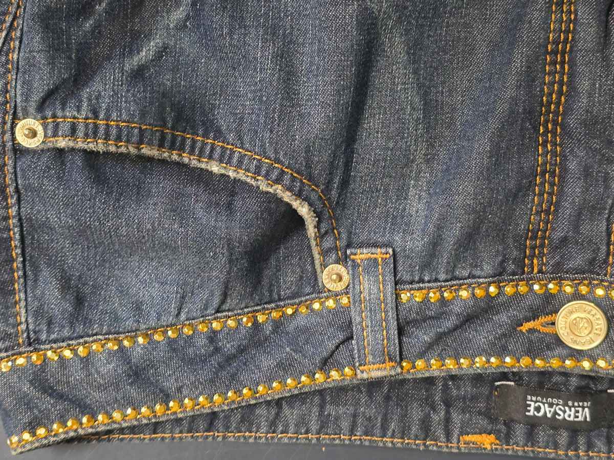 Versace Jeans Couture – Jupe Denim & Strass Dorés – Longueur Genou – T38