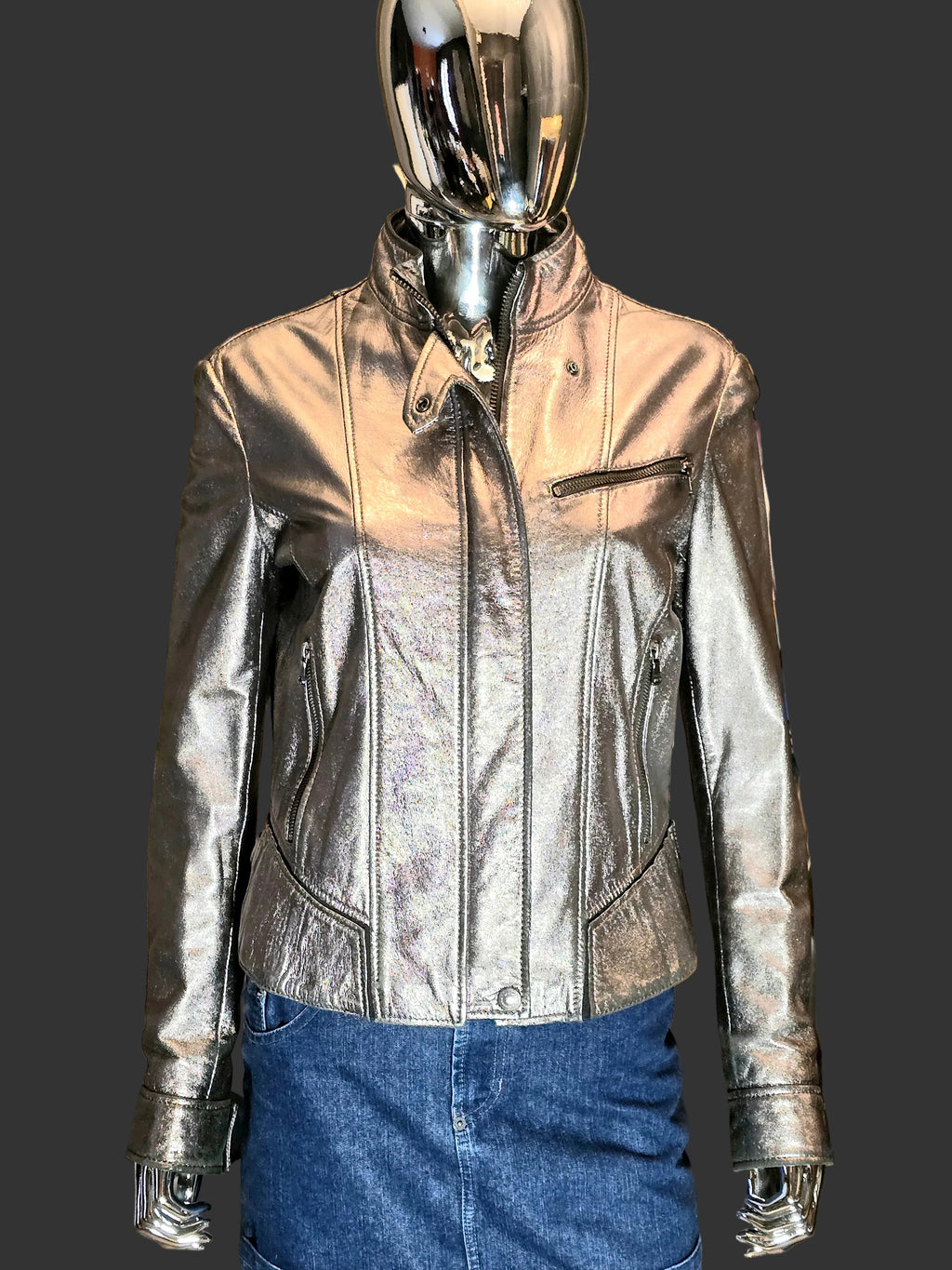 Dolce & Gabbana Blouson Cuir Argenté T40