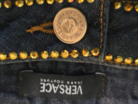 Versace Jeans Couture – Jupe Denim & Strass Dorés – Longueur Genou – T38