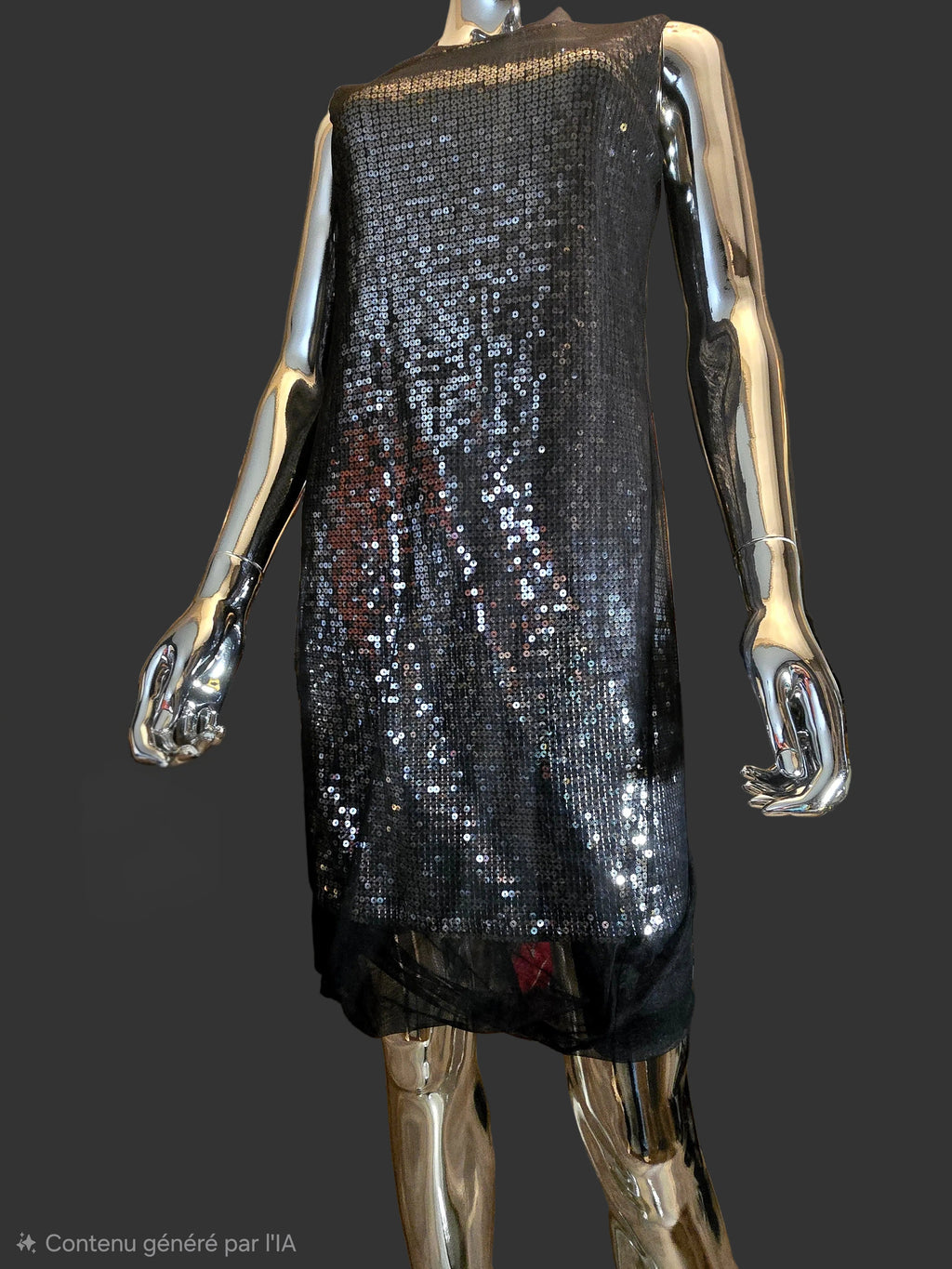 Alexander McQueen – Robe de Soirée Noire & Sequins Argent Voile Tulle – T38