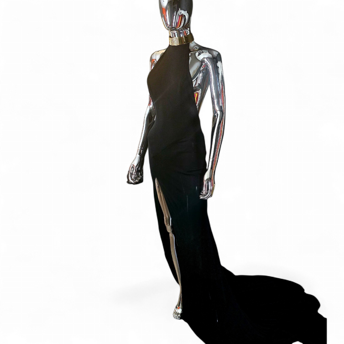 Alexandre Vauthier robe longue noire bijoux coup or et strass - L.F Lusso