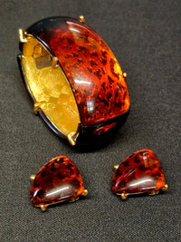 Yves Saint Laurent Parure Bracelet & Clips Oreilles Style Ambre Années 80