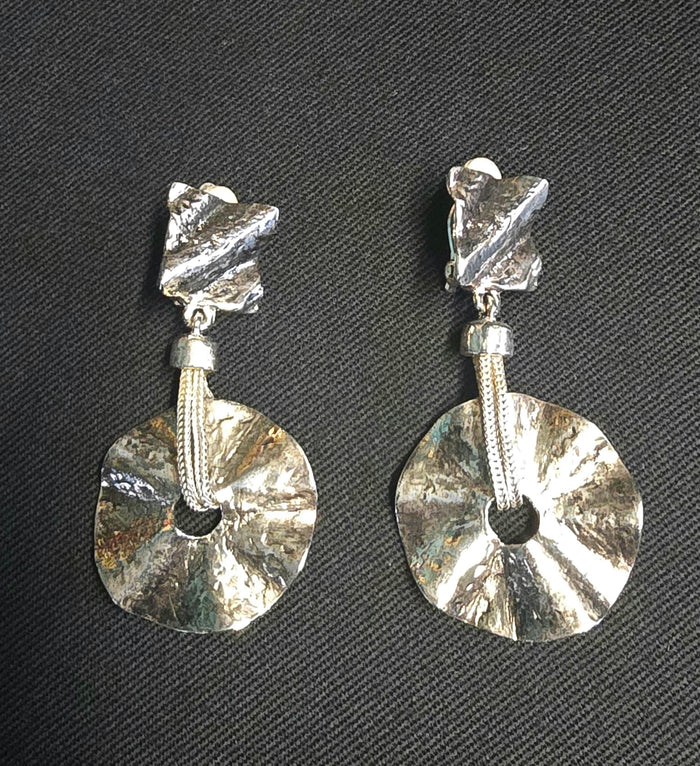Yves Saint Laurent silver metal clip-on earrings Y2K vintage - L.F Lusso