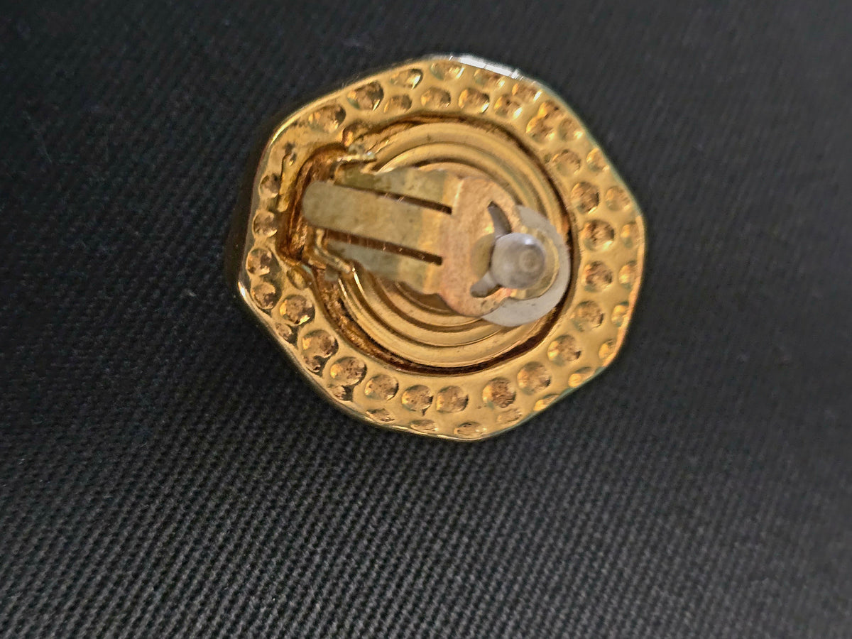 Kalinger Clips Oreilles Dorés Résine & Strass Années 80