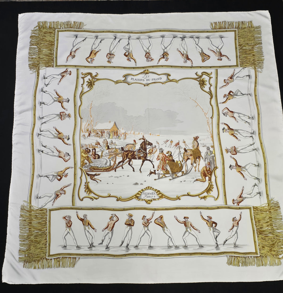 Hermès – Silk Scarf "Les Plaisirs du Froid" 90×90 cm – 1955