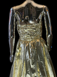 Bernshaw Robe de Soirée Luréx Doré Bustier Plissé T38