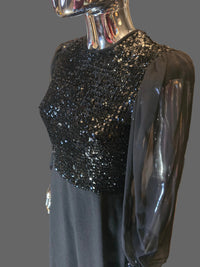 Lanvin 70s Black Sequin Evening Dress Size 38