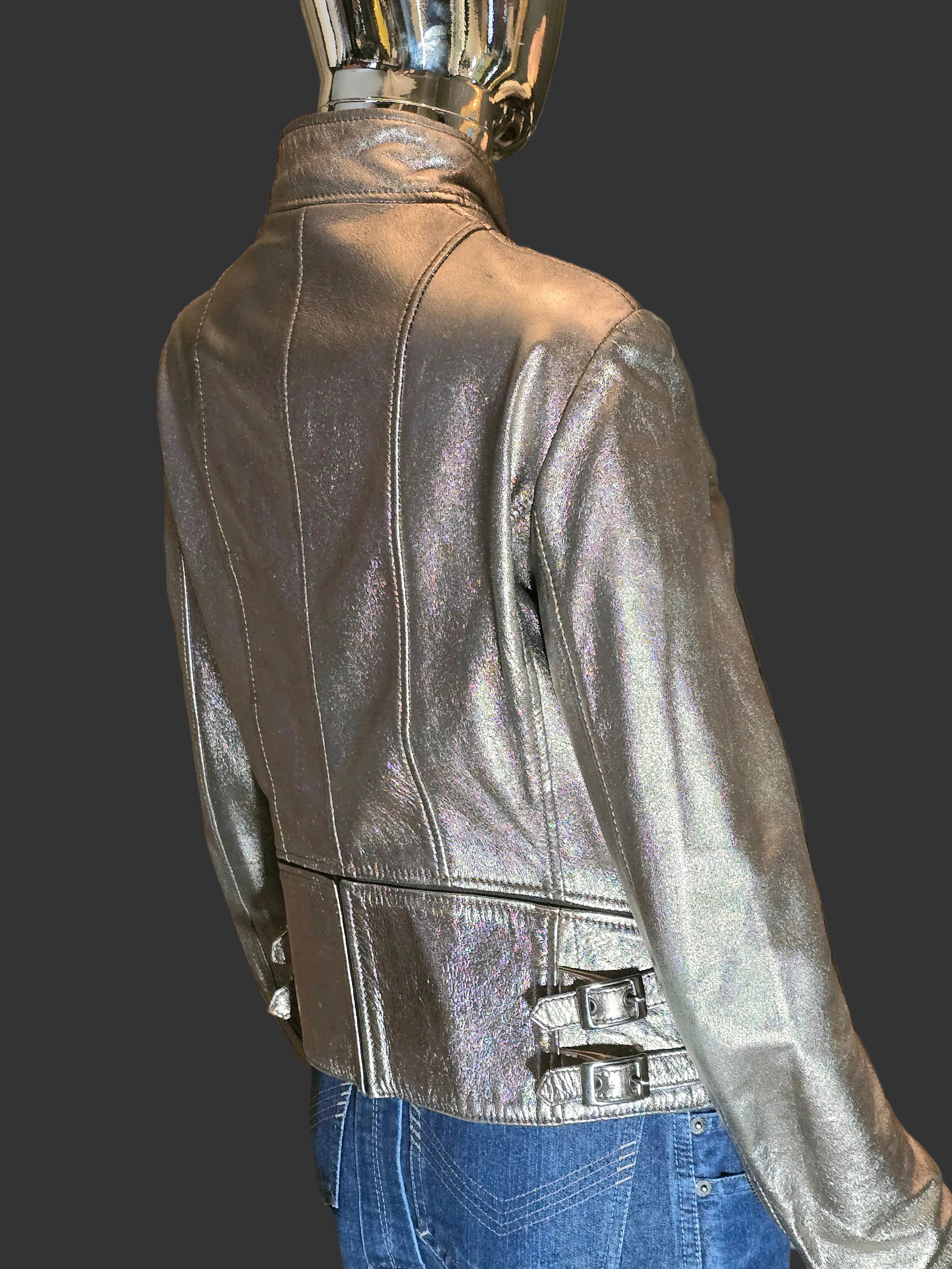 Dolce & Gabbana Blouson Cuir Argenté T40