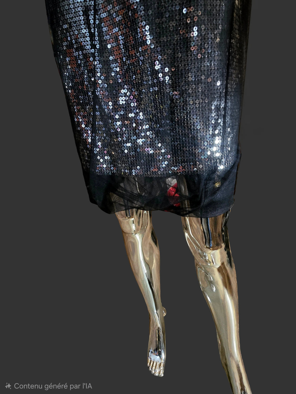 Alexander McQueen – Robe de Soirée Noire & Sequins Argent Voile Tulle – T38