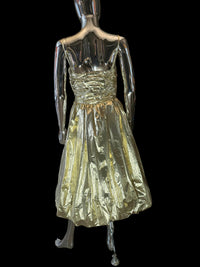 Bernshaw Robe de Soirée Luréx Doré Bustier Plissé T38