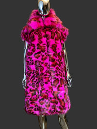 Diesel – Pink Leopard Faux Fur Sleeveless Coat – Size S