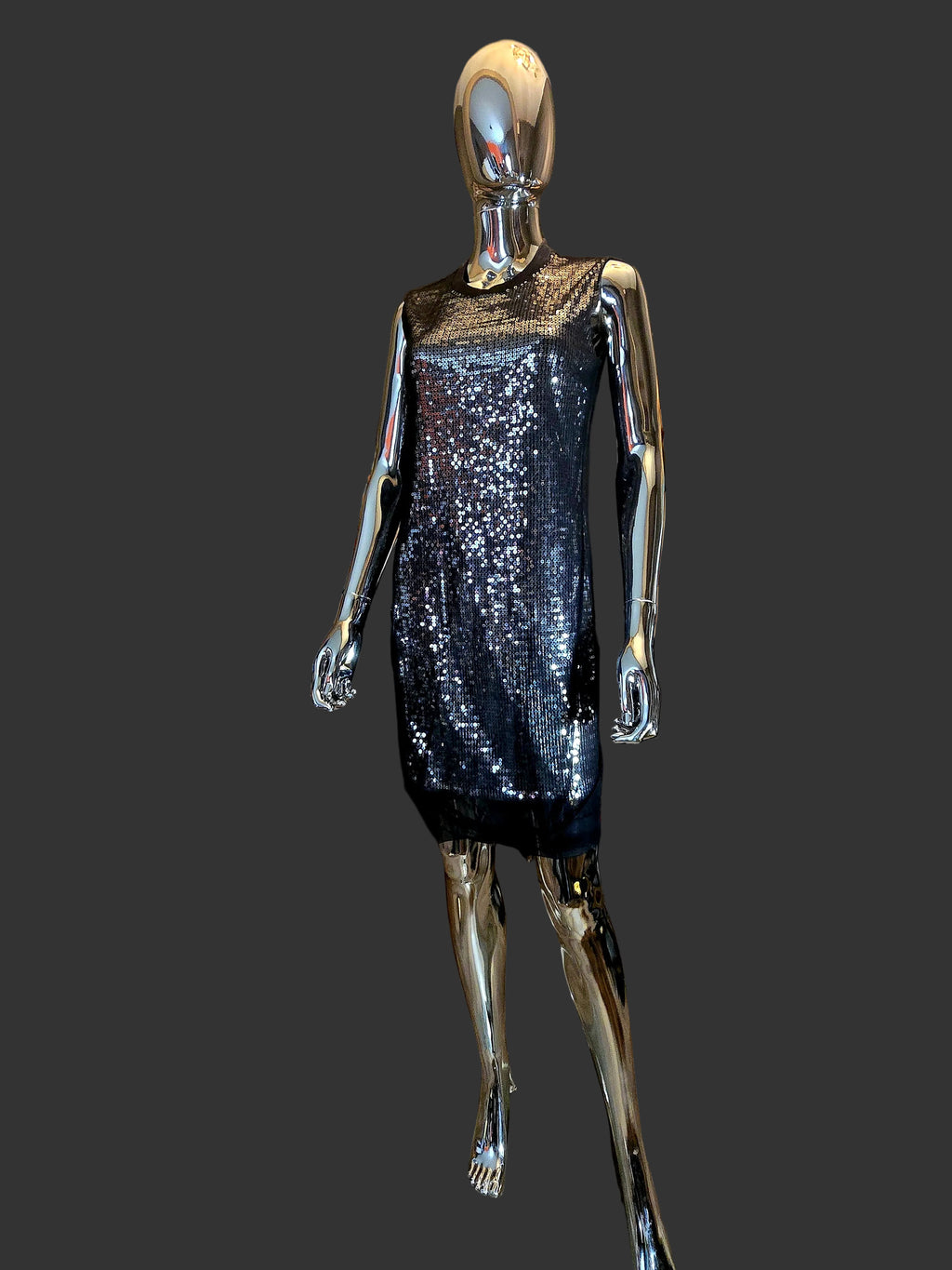 Alexander McQueen – Robe de Soirée Noire & Sequins Argent Voile Tulle – T38