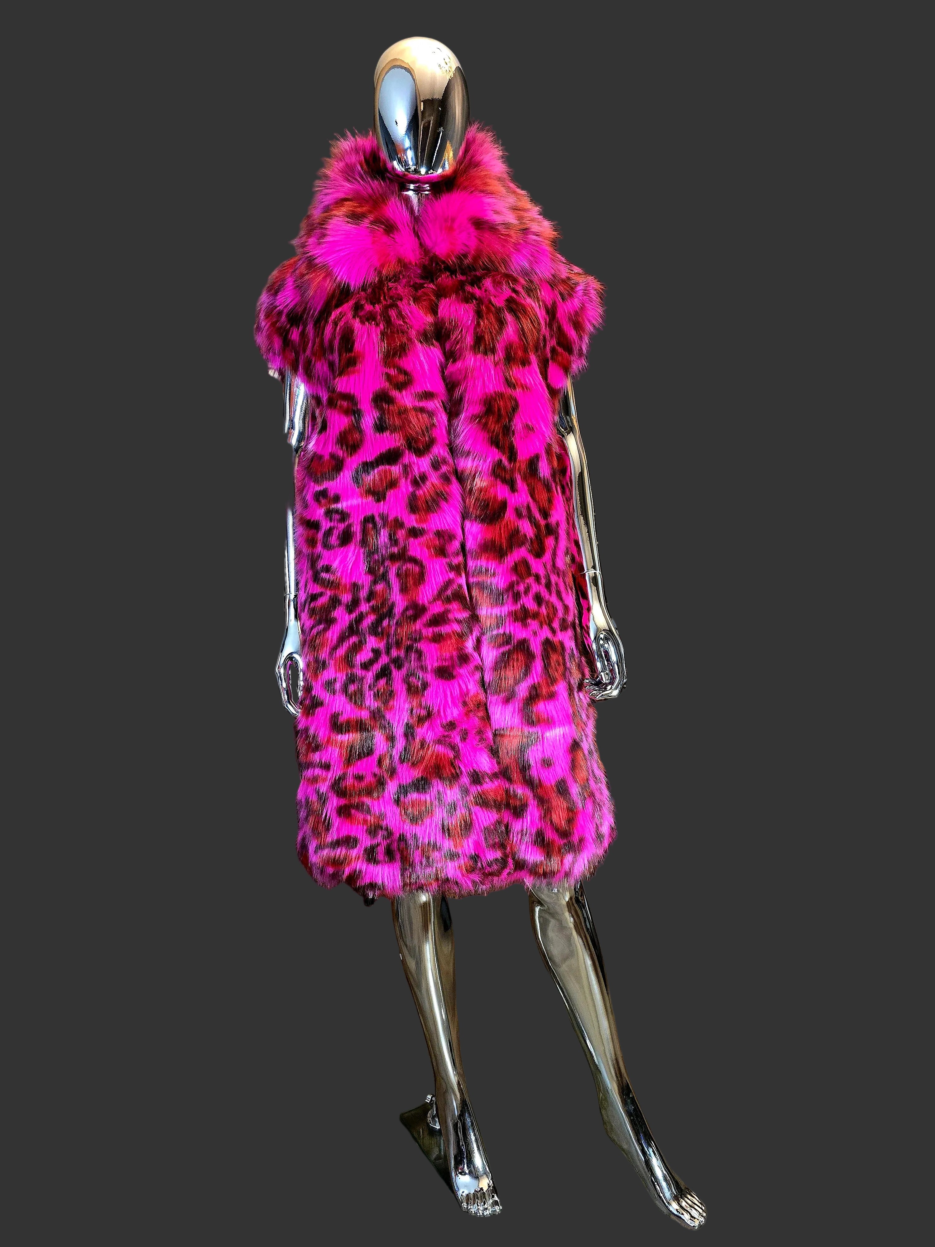 Diesel – Manteau Sans Manches Fausse Fourrure Rose Léopard – T36/38