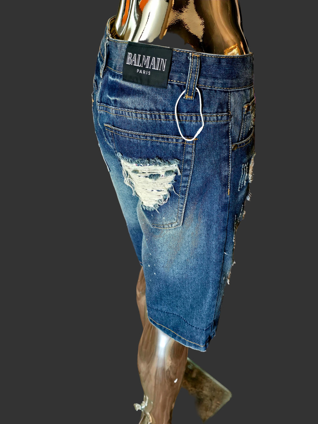 Balmain — Worn-Effect Washed Denim Shorts Size 40