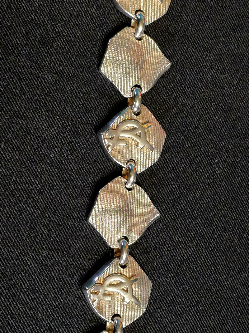 Yves Saint Laurent Silver-Tone Metal 2 Heart Logo Bracelet Y2K