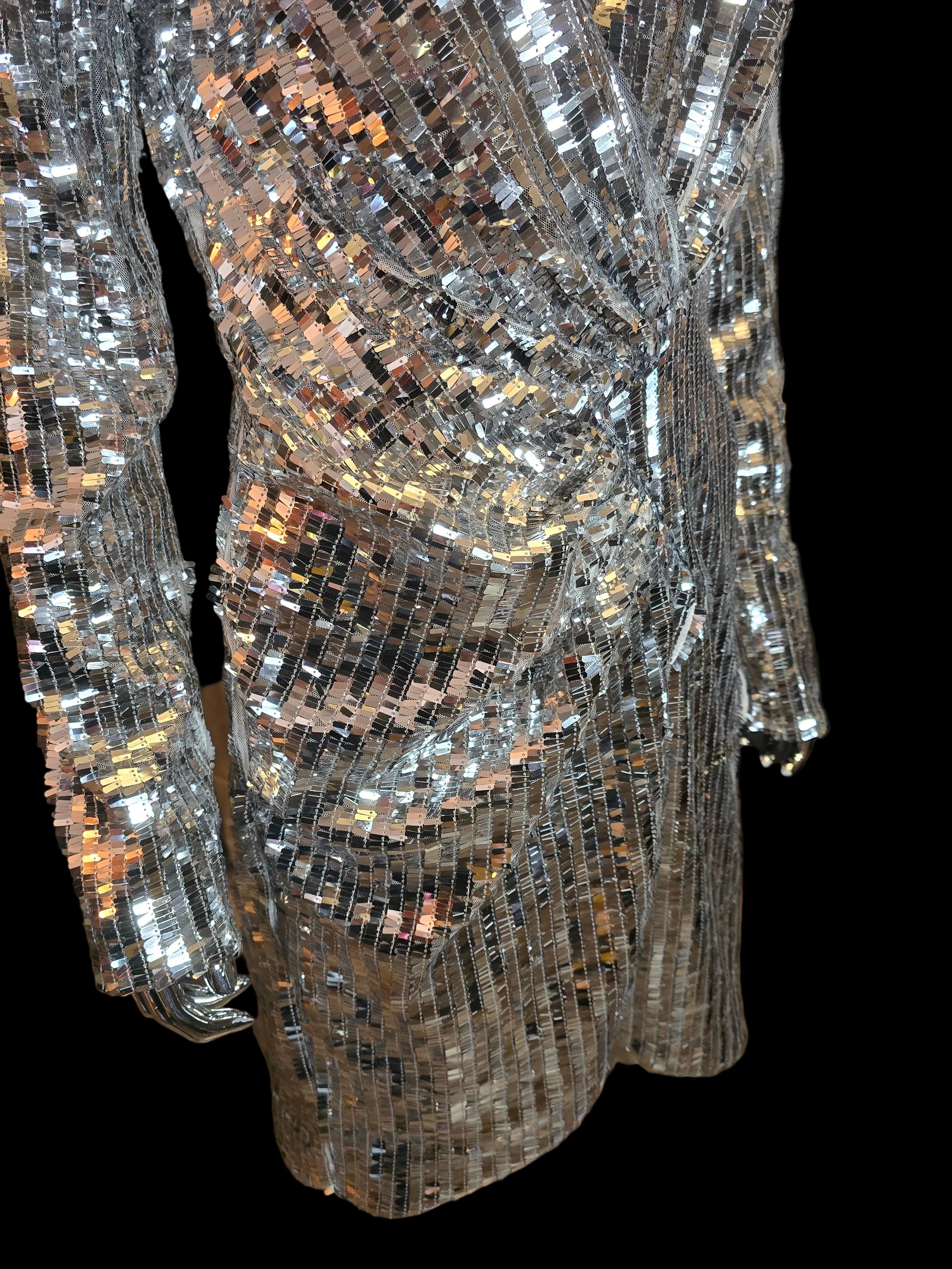 Azzaro — Robe de Soirée Facettes Argentées T40