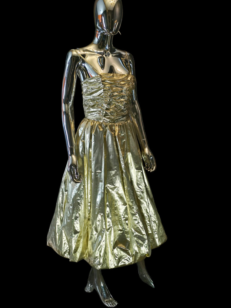 Bernshaw Gold Lurex Pleated Bustier Evening Dress Size 38