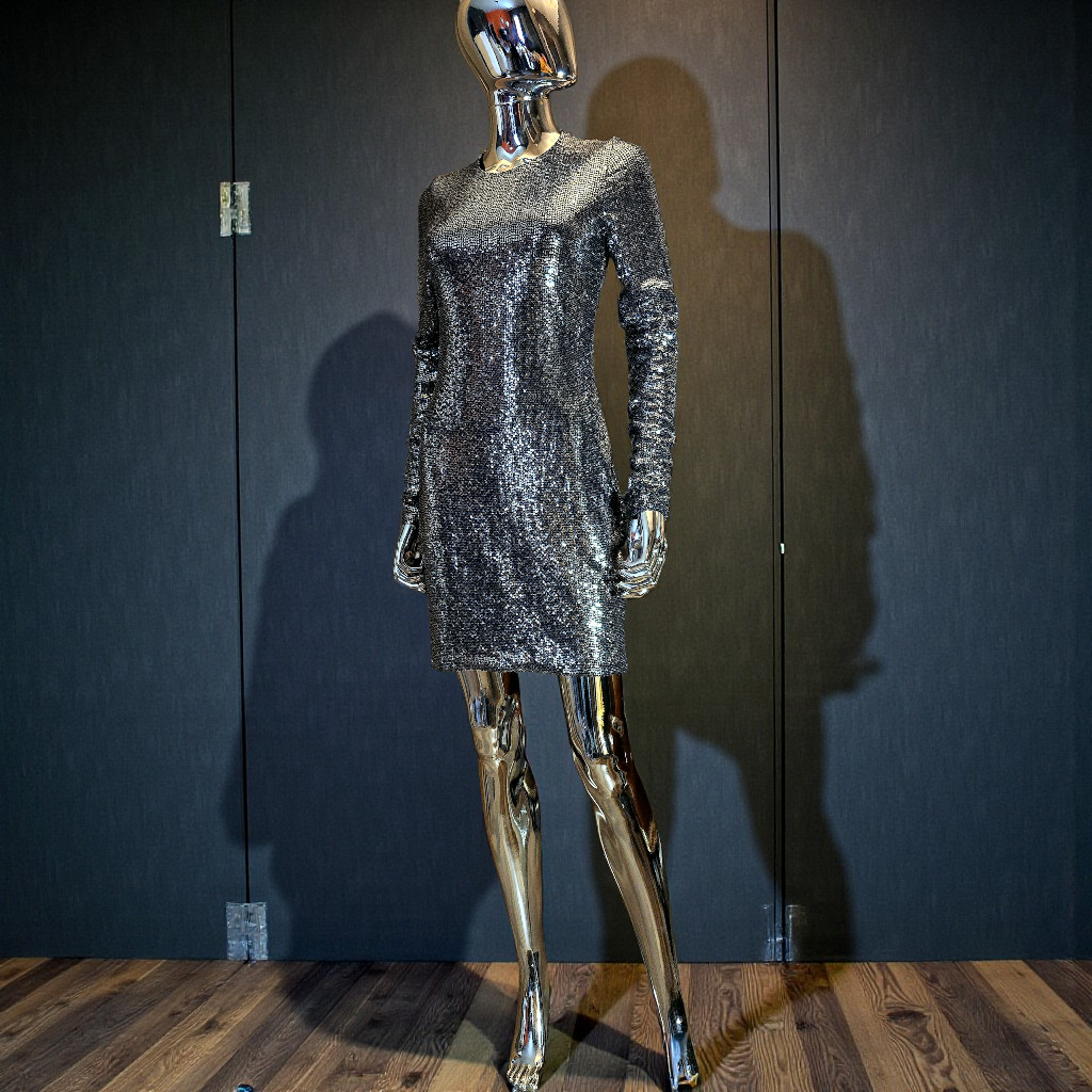 Azzaro – All-Sequin Silver Evening Dress – New with Tags – UK 10