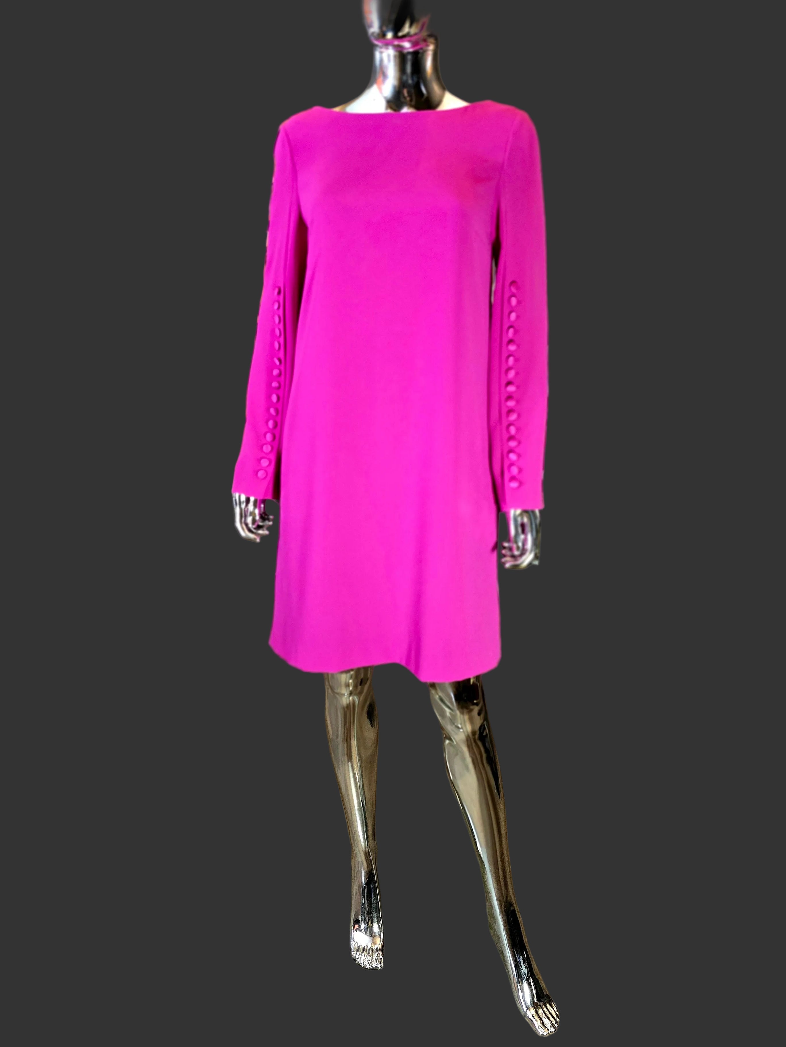 Escada – Robe Rose Col Rond & Boutons aux Manches – T38/40