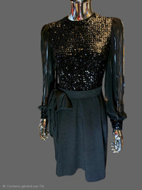 Lanvin 70s Black Sequin Evening Dress Size 38