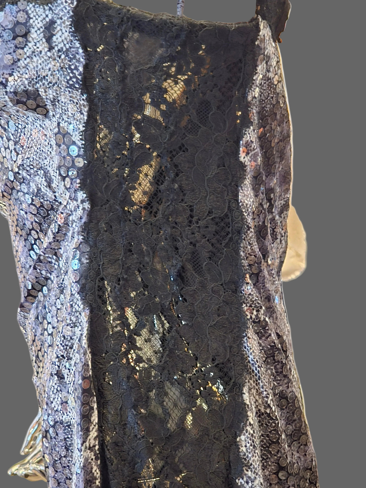 Loris Azzaro Robe Longue Sequins Reptile Dentelle Années 80 T40-42