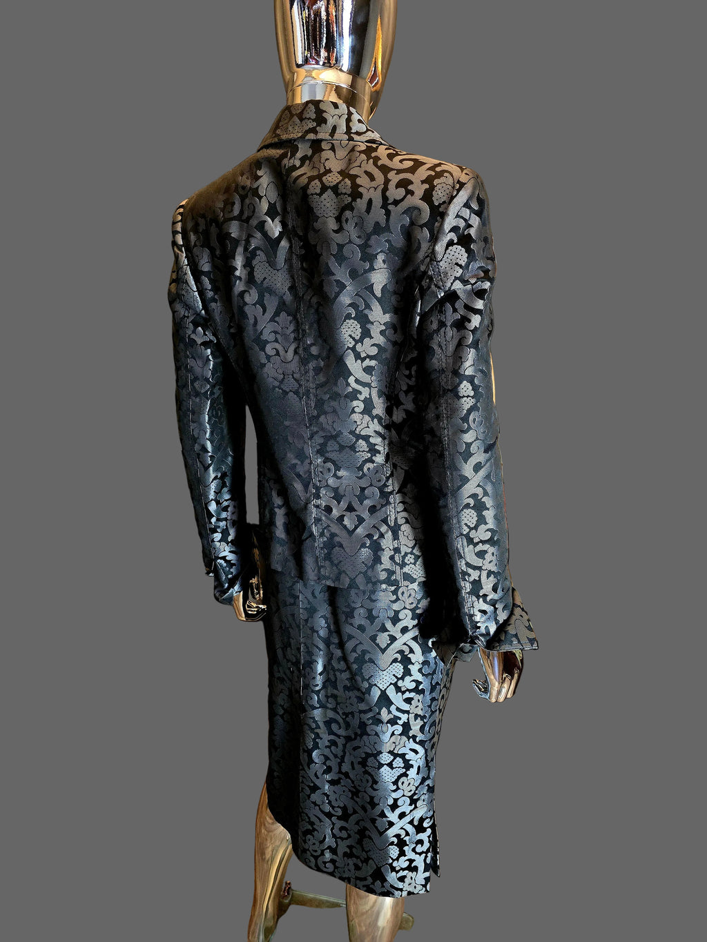 Gianfranco Ferré — Tailleur Jupe Gris Argent & Noir Vintage T38