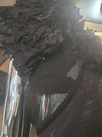 Valentino — T-shirt Noir Voile & Froufrous Épaules T38