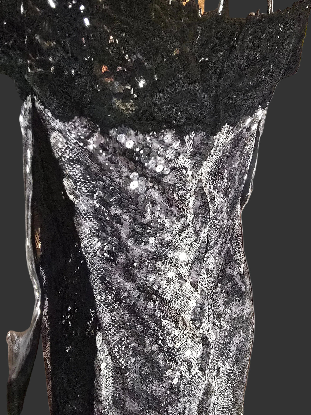 Loris Azzaro Robe Longue Sequins Reptile Dentelle Années 80 T40-42