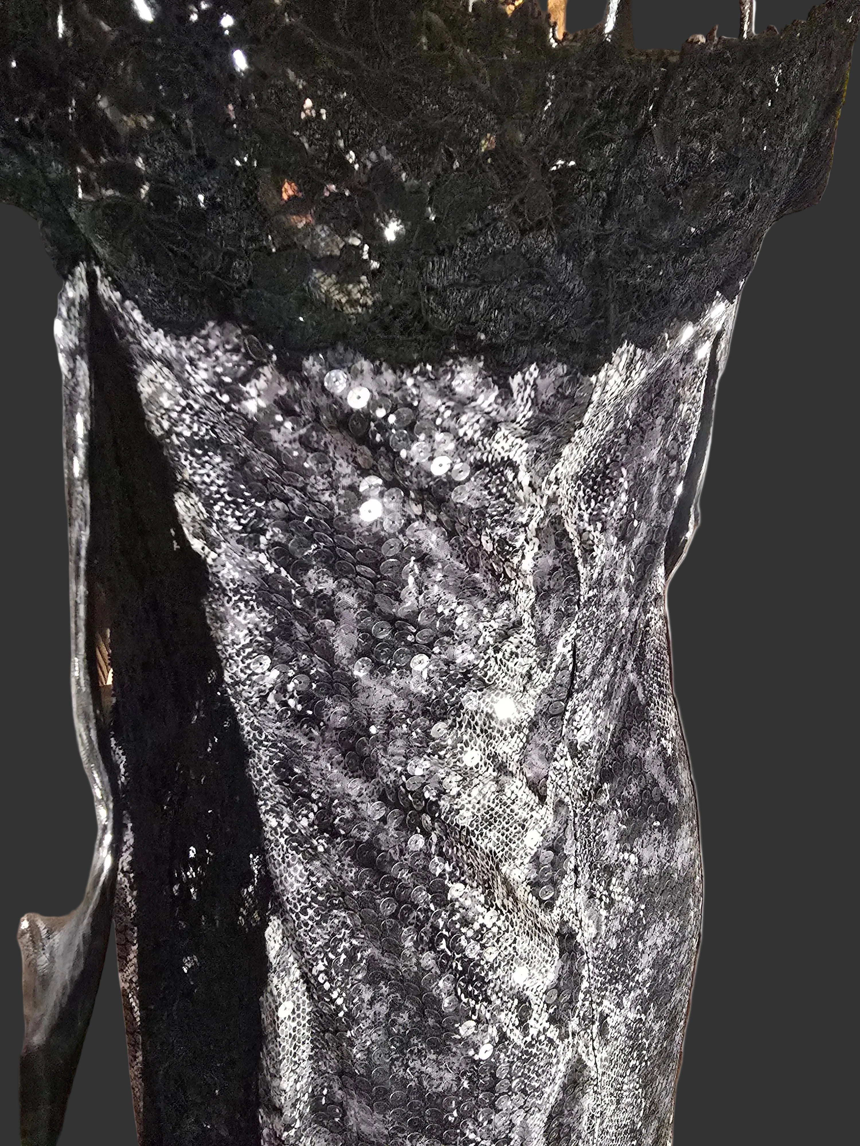 Loris Azzaro Robe Longue Sequins Reptile Dentelle Années 80 T40-42